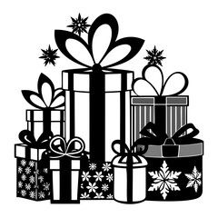 Christmas presents black silhouette, Holiday and Christmas Gift boxes vector illustration