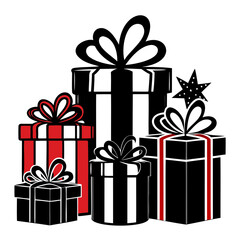 Christmas presents black silhouette, Holiday and Christmas Gift boxes vector illustration