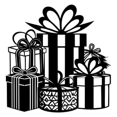 Christmas presents black silhouette, Holiday and Christmas Gift boxes vector illustration