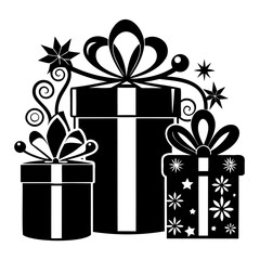 Christmas presents black silhouette, Holiday and Christmas Gift boxes vector illustration