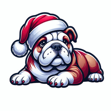 recommend clip art: English bulldog wearing a santa hat clip art cartoon illustration, dog christmas design element 