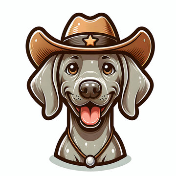 Cute happy weimaraner puppy dog wearing a cowboy hat symbol icon logo cartoon illustration