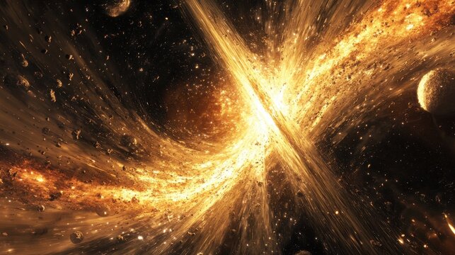 A vivid cosmic rift opens in the fabric of space, revealing a breathtaking view into a parallel universe bursting with energy