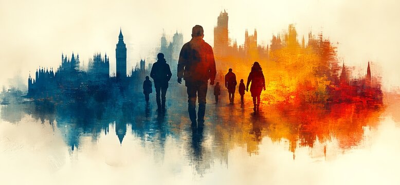 Reflective urban silhouette celebrating international migrants day