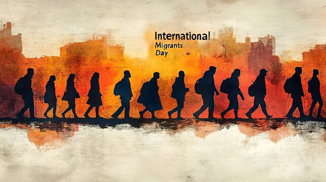 Celebrating international migrants day with silhouette artwork depicting diversity and unity - Powered by Adobe