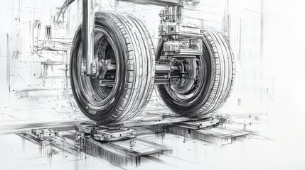 Tire alignment machine in action illustrating the intricate mechanics and precision required for accurate vehicle alignment