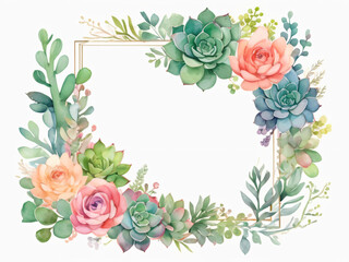 Wedding invitation featuring soft watercolor flower border.