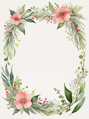 Fototapeta premium Soft watercolor floral wedding card with blank center.