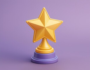 3D golden star trophy sits on a purple base