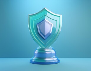 3D shiny blue and green shield trophy