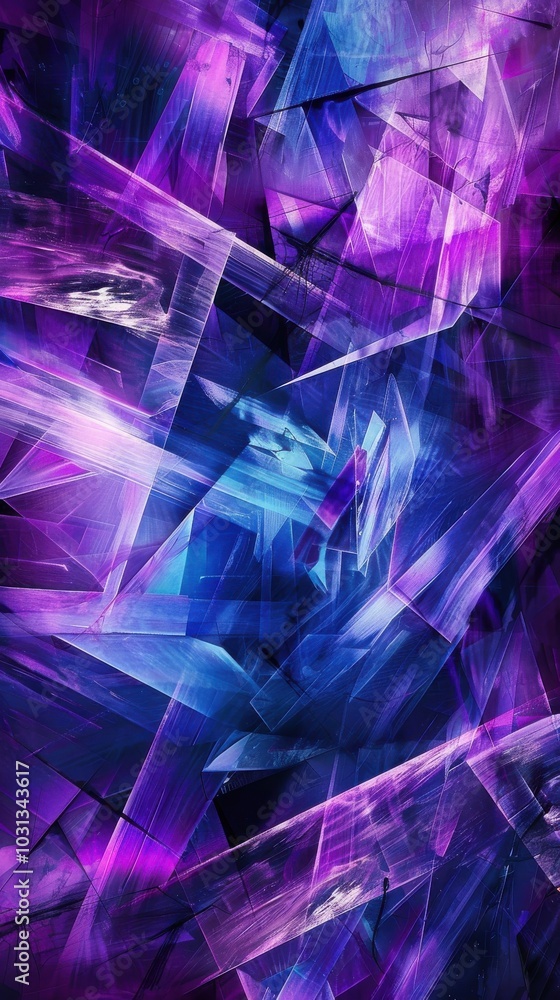 Poster dynamic modern abstract wallpaper featuring sharp angles and vibrant purple hues in a striking geome