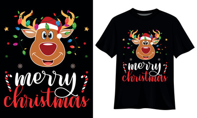Merry Christmas Reindeer Xmas Family Men Women T-Shirt Design Template.