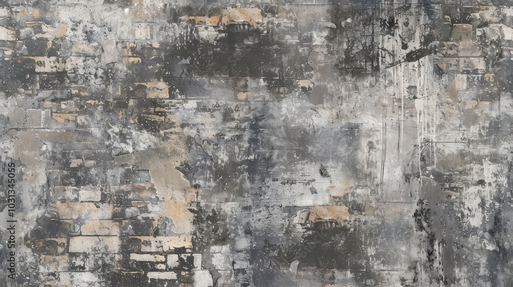 Poster grunge-style wallpaper featuring a distressed brick design with a mix of muted colors adding texture