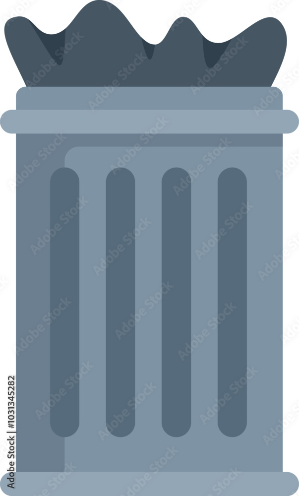 Poster garbage can is overflowing with a trash bag, symbolizing the concept of waste and disposal