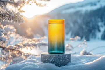 Glass Tumbler in Winter Landscape.