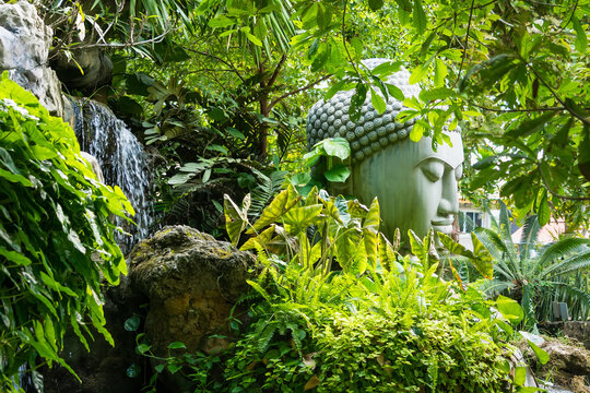 Lop Buri, Thailand - September, 20, 2024 :Buddha in the Green Embrace at Lop Buri, Thailand. - Powered by Adobe