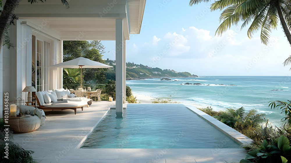 Sticker Serene beachfront villa with infinity pool and ocean view.