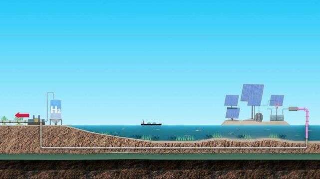 Producing hydrogen from renewable energy on an island far across the sea, and transporting it through pipelines