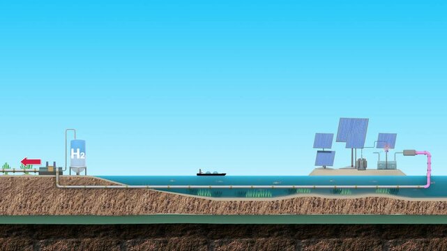 Producing hydrogen from renewable energy on an island far across the sea, and transporting it through pipelines