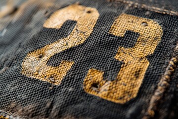 Vintage Number 23 on a Black Fabric Background.