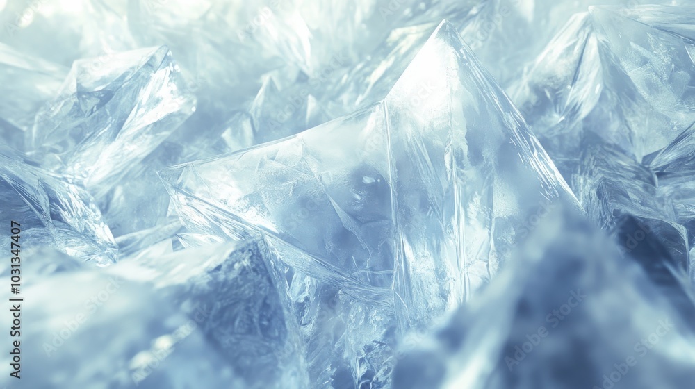 Poster a close up of ice crystals with a blue tint. concept of coldness and stillness, as the ice crystals 