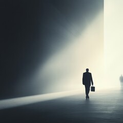 Fototapeta premium Man Walking Towards Light.