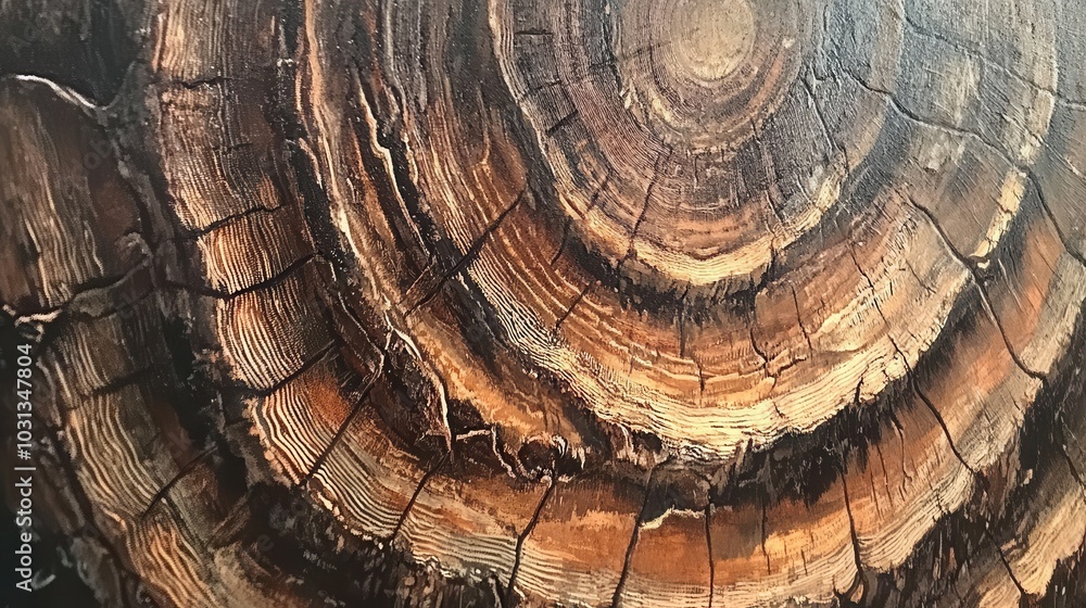 Aufkleber A painting of a tree trunk with a spiral pattern. The painting is of a tree trunk with a spiral pattern, and it has a rustic and natural feel to it. The artist has captured the texture