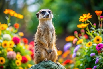 Fototapeta premium Cute Meerkat Observing Its Environment in a Summer Zoo Setting