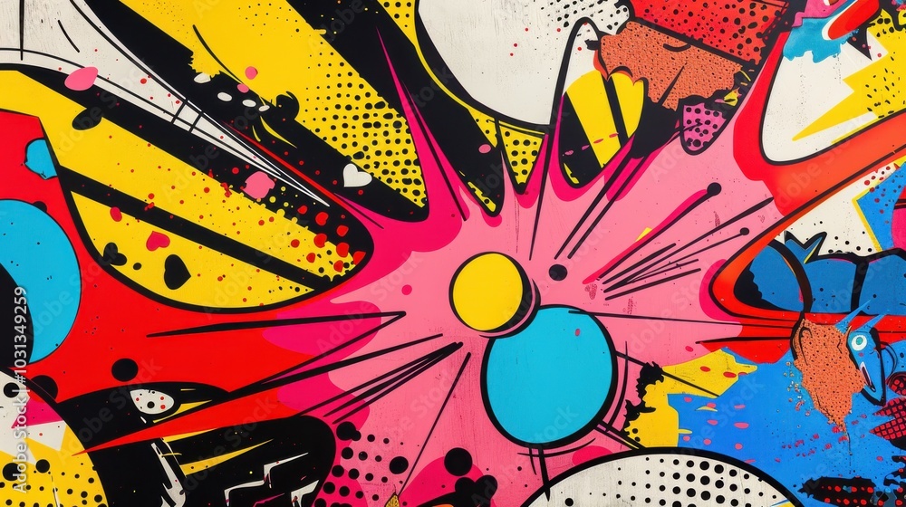 Aufkleber brightly colored pop art wallpaper featuring explosive designs and playful patterns in a vibrant ind
