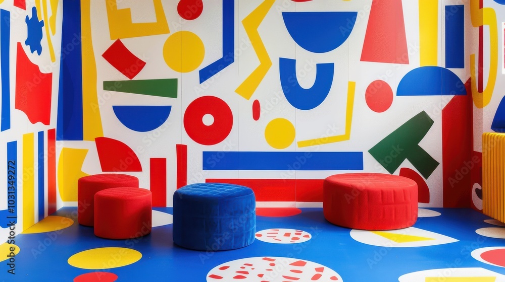 Poster vibrant abstract shapes create a playful atmosphere in a colorful interior design space for creativi