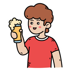 Obraz premium Man Drinking Beer Doodle Illustration