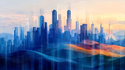 Abstract Cityscape with Blue and Orange Hues