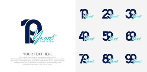 Anniversary logo set vector design, blue color for celebration event