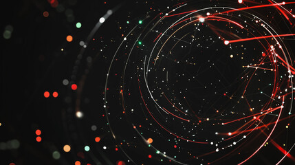 Obraz premium Abstract black background with Colorful circle lines. Digital future technology . Abstract business connection of lines from nodes innovation of communication in the network.