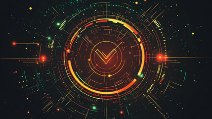 Obraz premium Abstract black background with Colorful circle lines. Digital future technology . Abstract business connection of lines from nodes innovation of communication in the network.