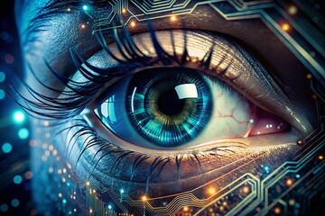 Cybernetic Eye Closeup - Futuristic Technology and Human Vision
