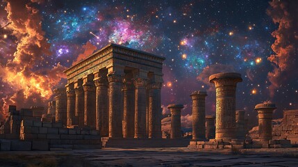 Obraz premium Ancient Temple Under Starry Sky