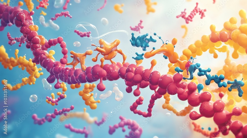 Poster a colorful image of dna strands with a blue sky in the background