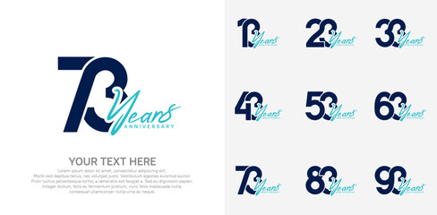 Anniversary logo set vector design, blue color for celebration event