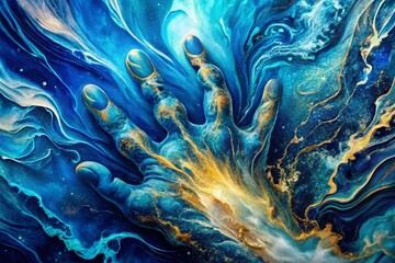 Dark Blue Abstract Ocean Double Exposure Art with Marble Texture for Creative Backgrounds