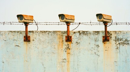 Surveillance Fence: Gritty Overcast Security