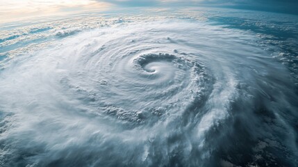 Satellite view of a powerful Category 5 hurricane swirling over the Gulf of Mexico with dense clouds and extreme winds