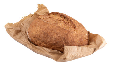 traditional homemade fresh homemade whole grain brown bread natural fermentation isolated wrapped...