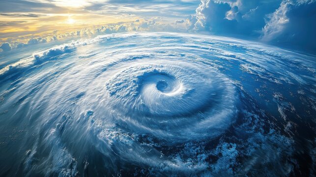 Satellite view of a Category 5 hurricane swirling over the Gulf of Mexico showcasing powerful storm activity and ominous cloud formations