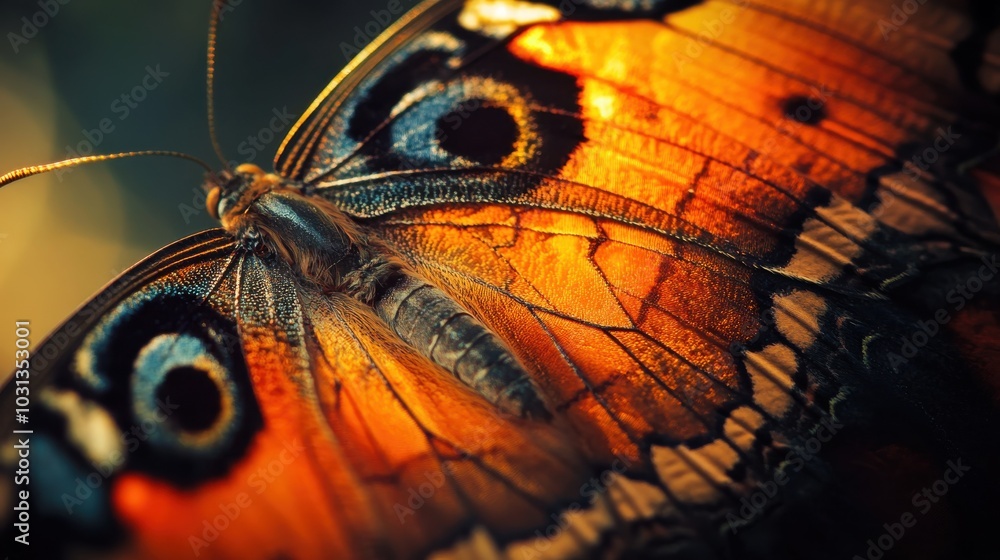 Poster close-up view of vibrant butterfly wings showcasing intricate details and divine proportions in natu