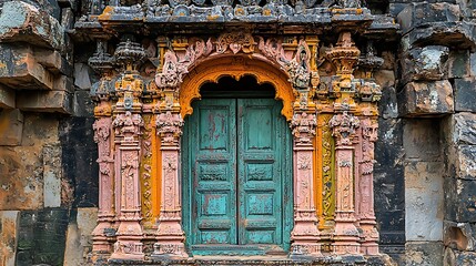 Ancient Temple Doorway with Intricate Stone Carvings