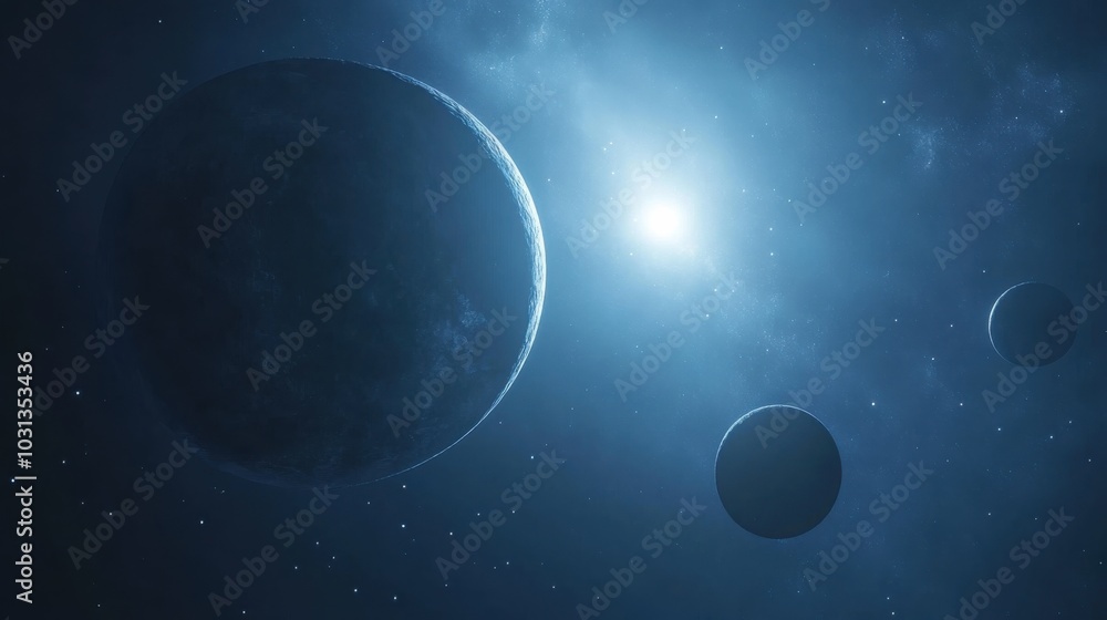 Poster A new planetary system with glowing planets orbiting a massive blue star in deep space