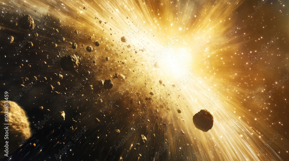 Poster a stunning cosmic display of a massive asteroid belt swirling around a distant planet in the vastnes