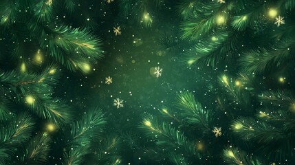 Fototapeta premium A Cozy Holiday Background Featuring Greenery and Snowflakes