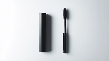 Obraz premium Elegant studio shot of a black mascara tube and brush for beauty and makeup design